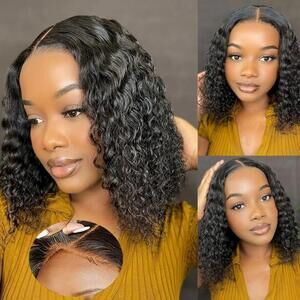 Human Hair Curly Wave Bob Wig 13×4×1 TPart 180% Density 12 Inch
